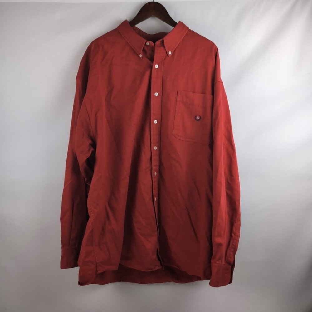 Vintage Ralph Lauren x Chaps Men's Red Long Sleeve Button Up Shirt Monogram, XXL